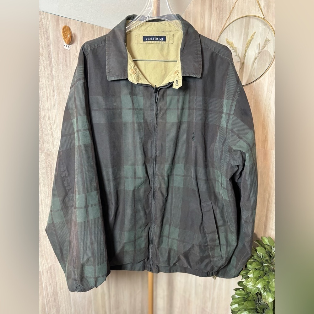 Nautica Blue and Green Plaid Reversible Jacket with Tan In Other Side